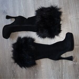 Chic Black Faux Fur Stiletto Boots
